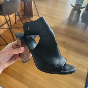 Vince Black Leather Cutout Heeled Sandals